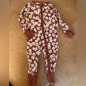 Little Sleepies brown and white flowers zip up 3-6M